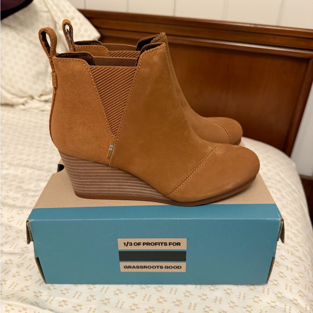 Toms Tan Ankle Booties with Suede Finish